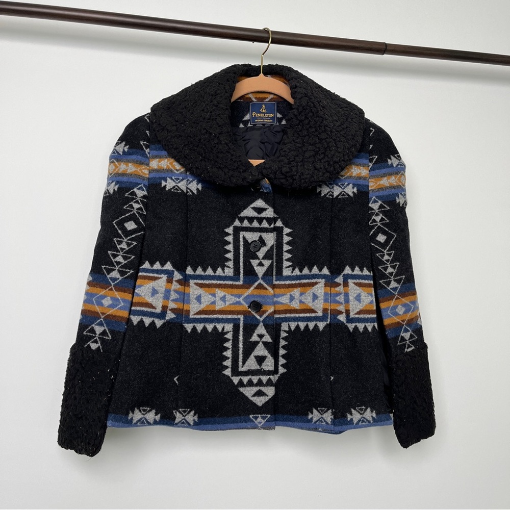 Pendleton x Opening Ceremony Aztec Southwestern Wool Sherpa Cape Poncho Jacket